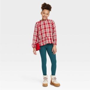 NWT Girls' Long Sleeve Woven Peplum Balloon Sleeve Top